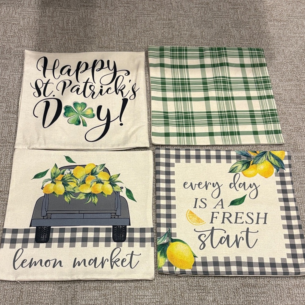 Decorative Pillow Covers Set - Green and Yellow